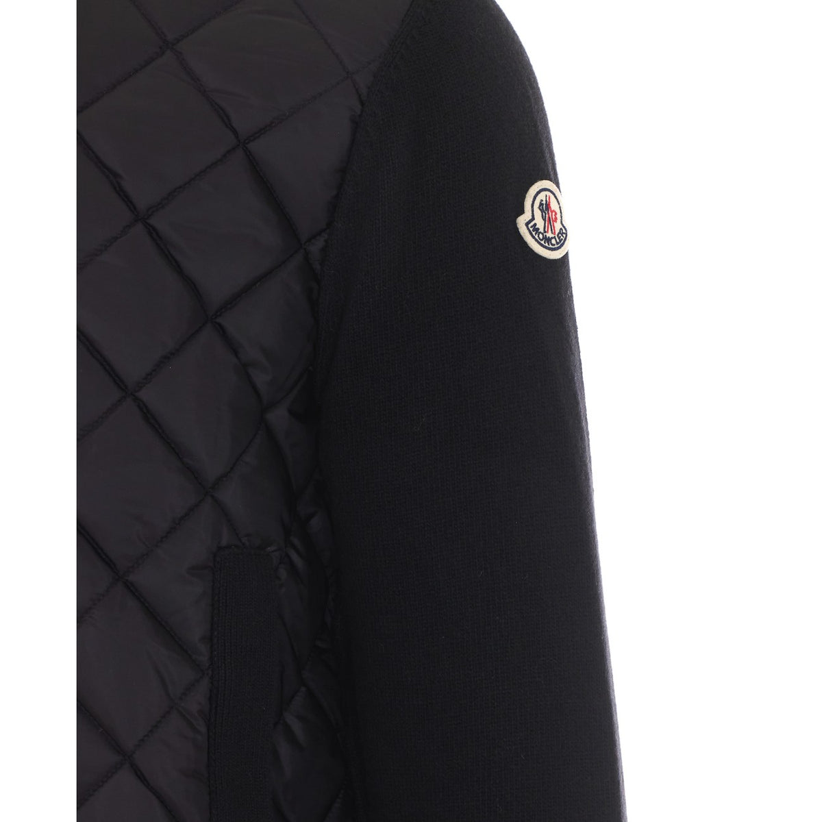 Moncler Men's Logo Tricot Down Cardigan in Black