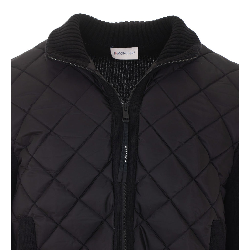 Moncler Men's Logo Tricot Down Cardigan in Black