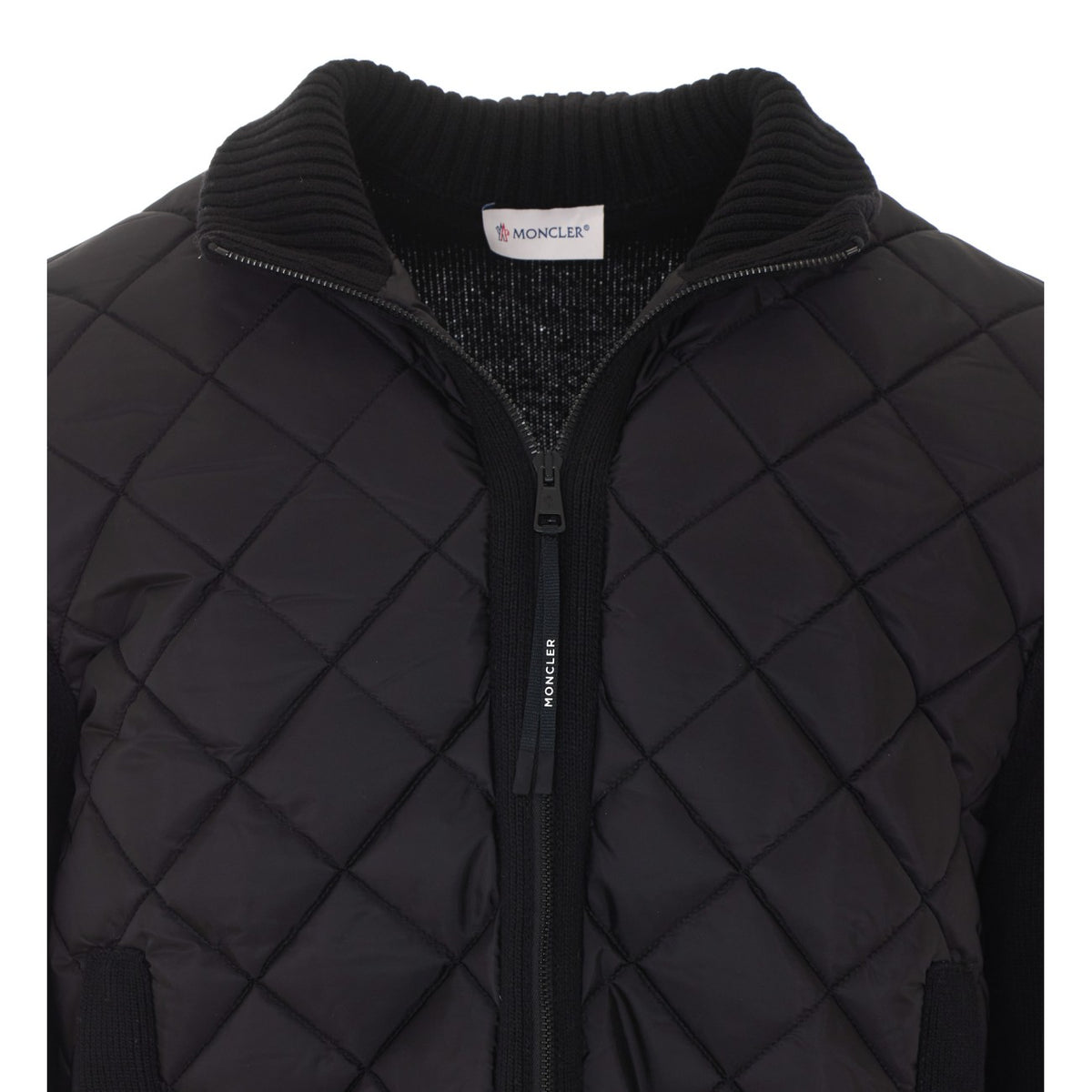 Moncler Men's Logo Tricot Down Cardigan in Black