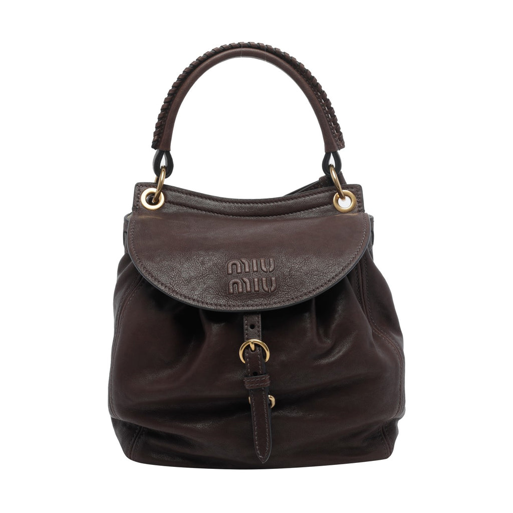 Miu Miu Women's Leather Logo Backpack in Brown