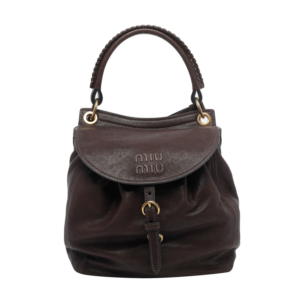 Miu Miu Women's Leather Logo Backpack in Brown