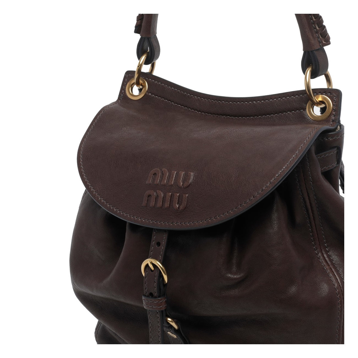 Miu Miu Women's Leather Logo Backpack in Brown