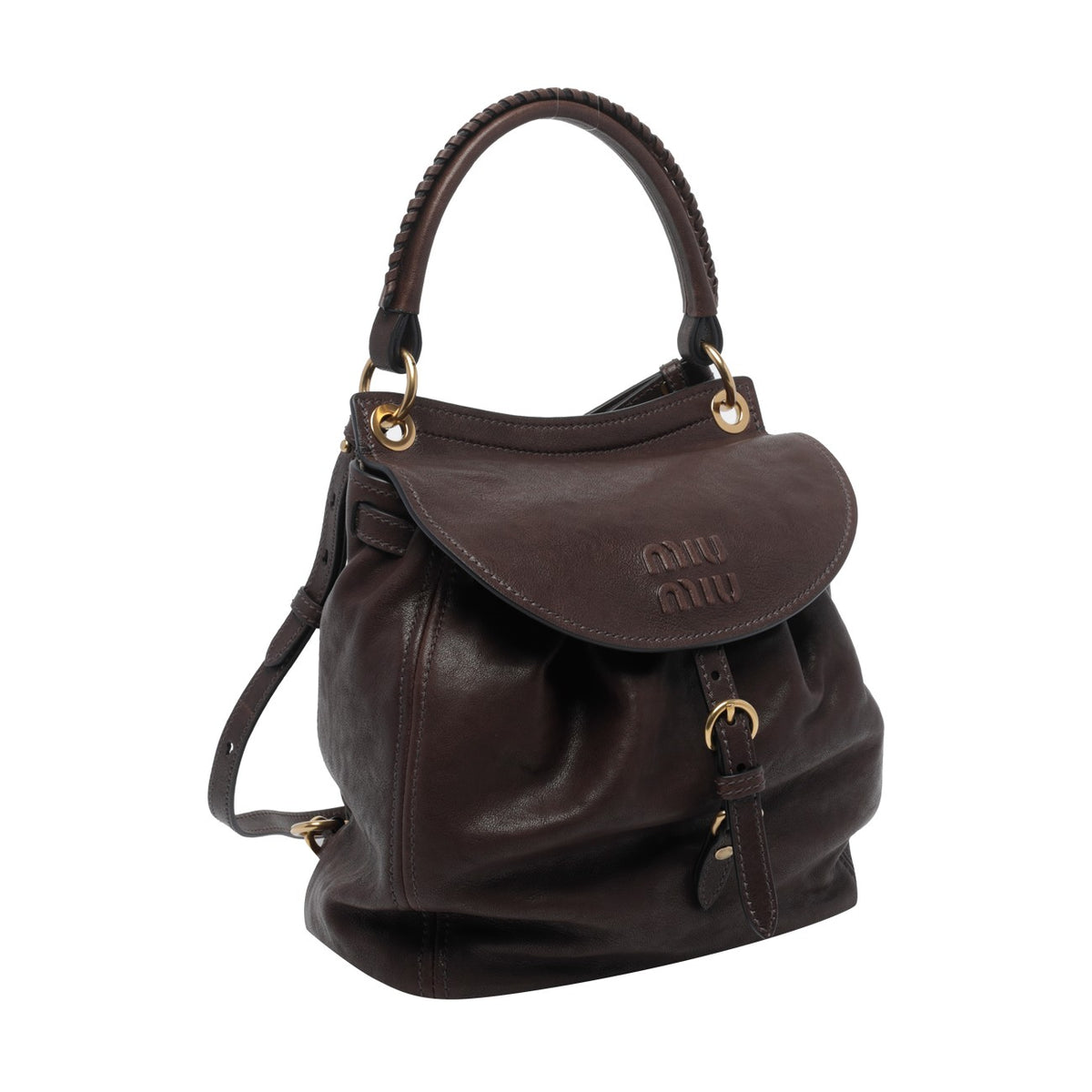 Miu Miu Women's Leather Logo Backpack in Brown