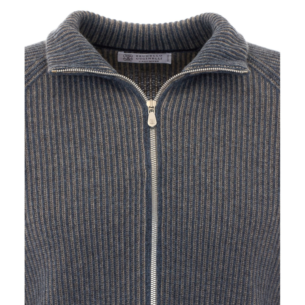 Brunello Cucinelli Men's Cashmere Rib Cardigan in Grey