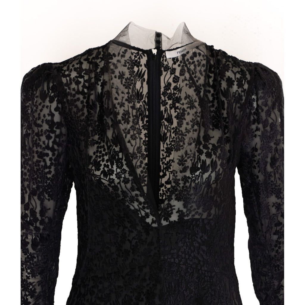 Fendi Women's Velvet Devore Long Dress in Black