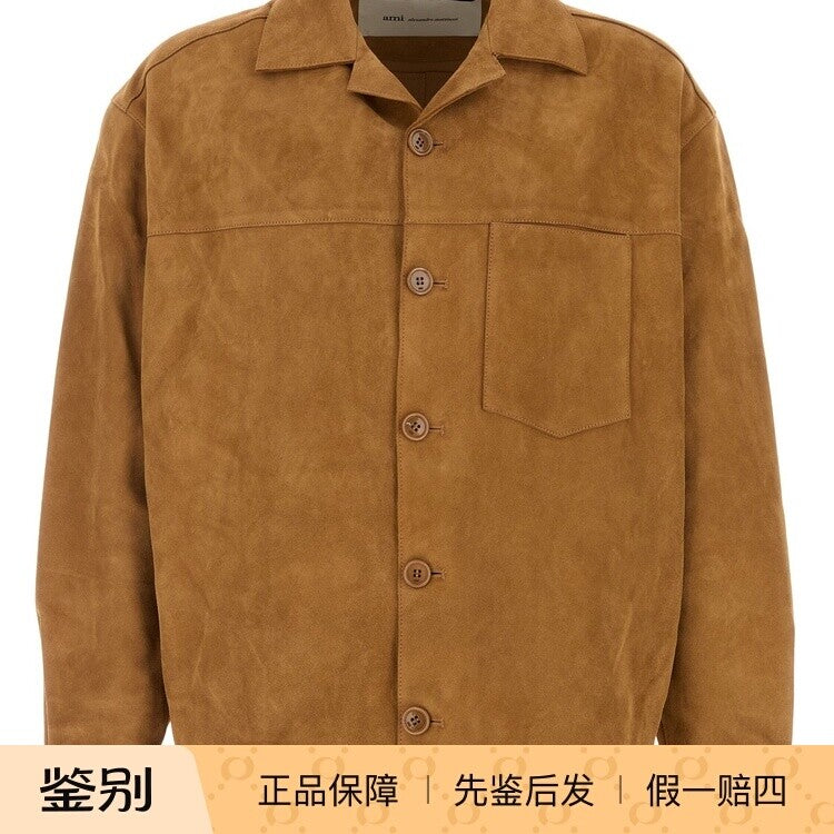 Ami Paris Leather Jacket in Camel