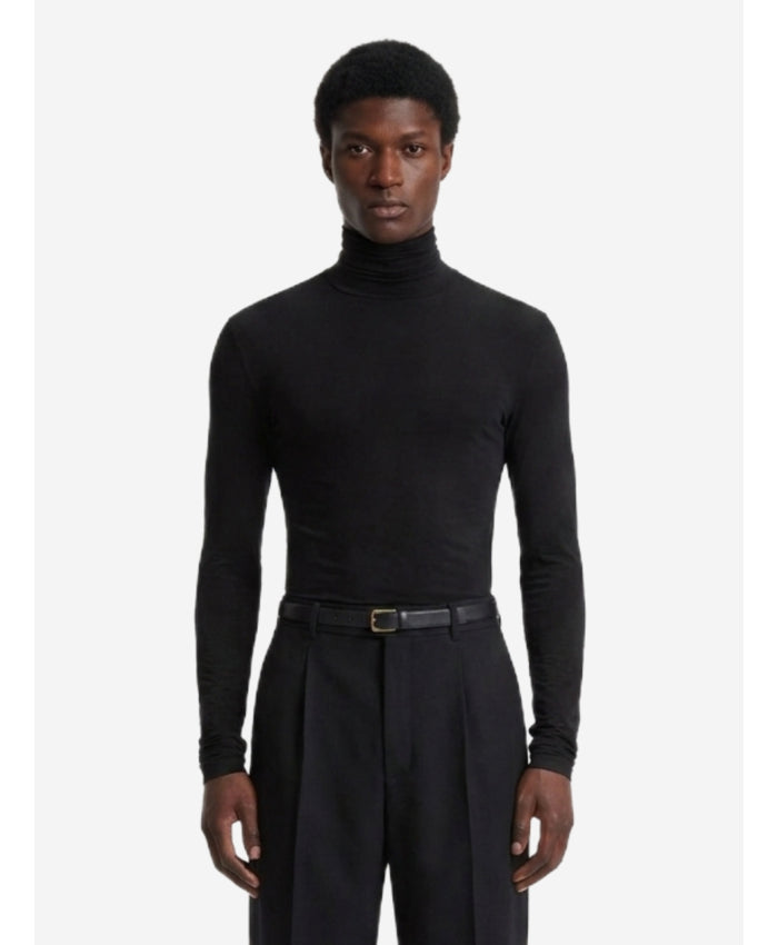 Saint Laurent Men's Stretch Jersey Turtleneck Top in Black
