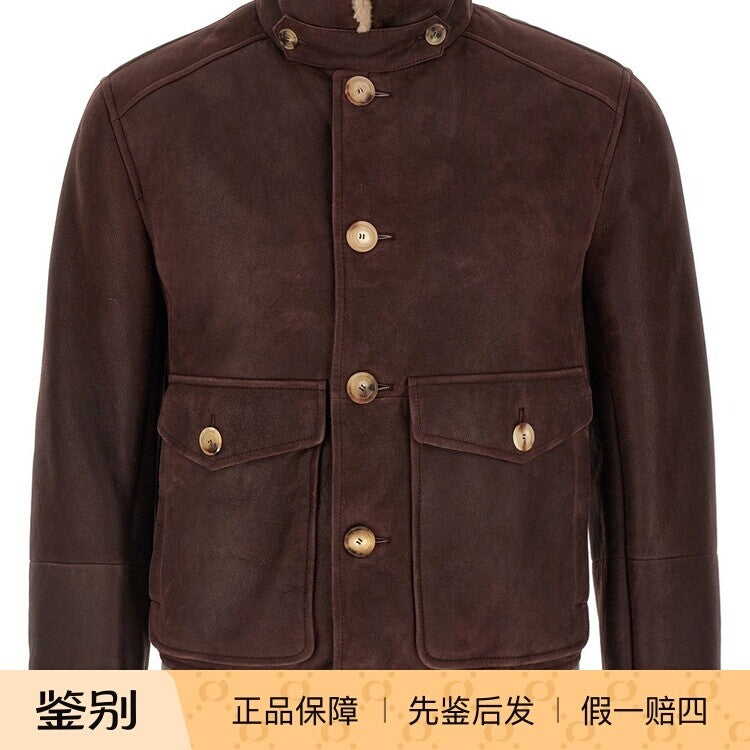 Brunello Cucinelli Men's Leather Jacket in Brown
