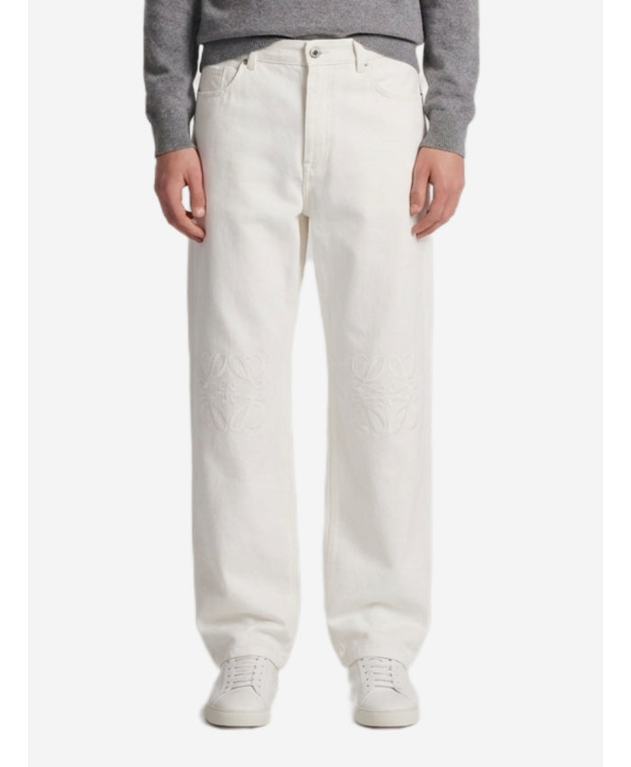 Loewe Men's Anagram Baggy-fit Jeans in White