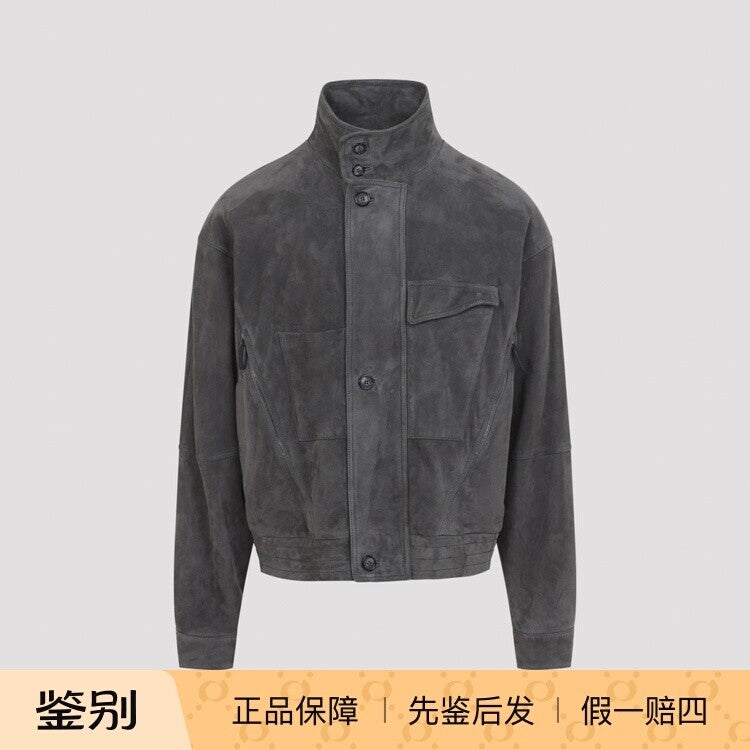 Giorgio Armani Men's Leather Jacket in Grey