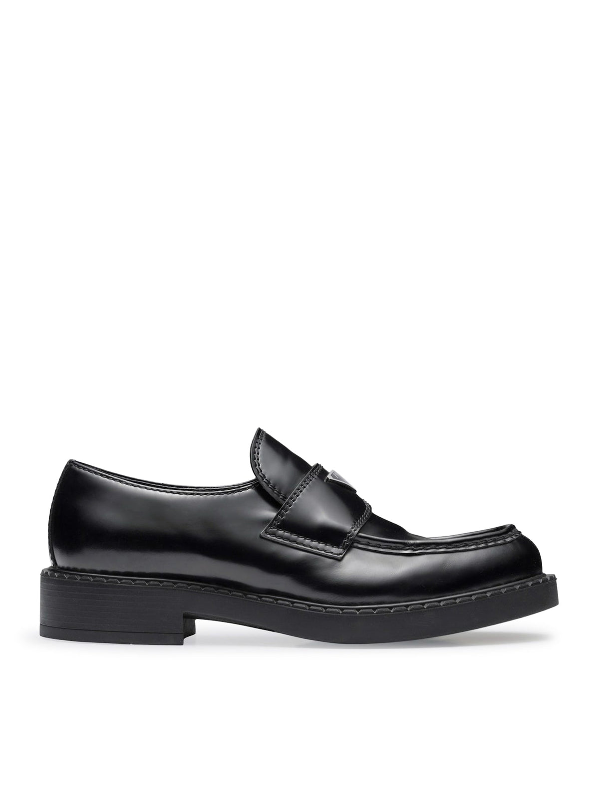 Prada Men's CHOCOLATE BRUSHED LEATHER LOAFERS in Black