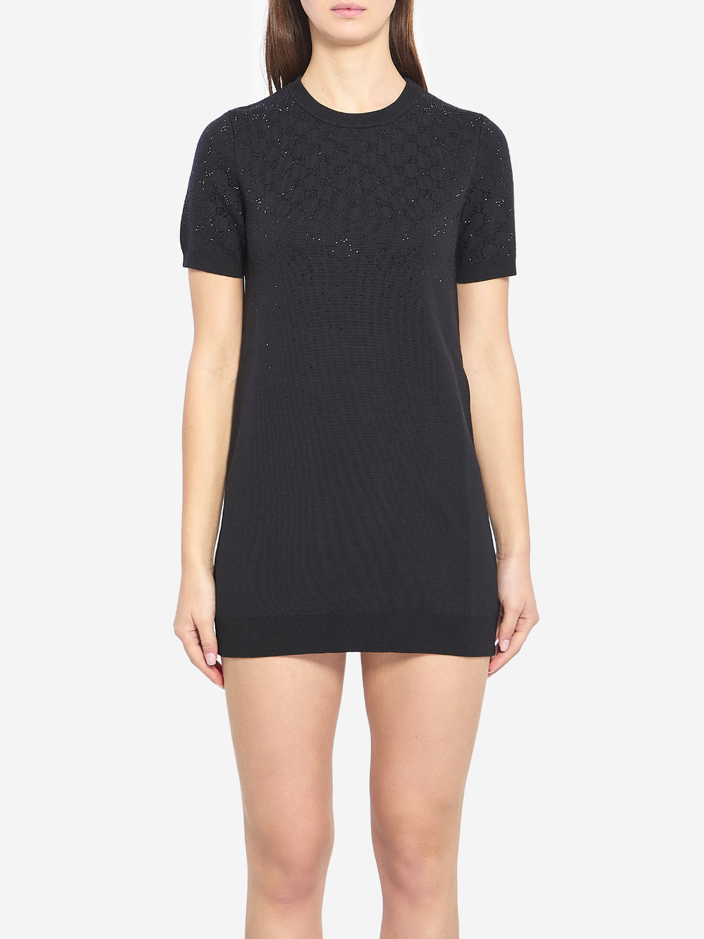 Gucci Women's Fine Wool Dress with GG Crystals in Black