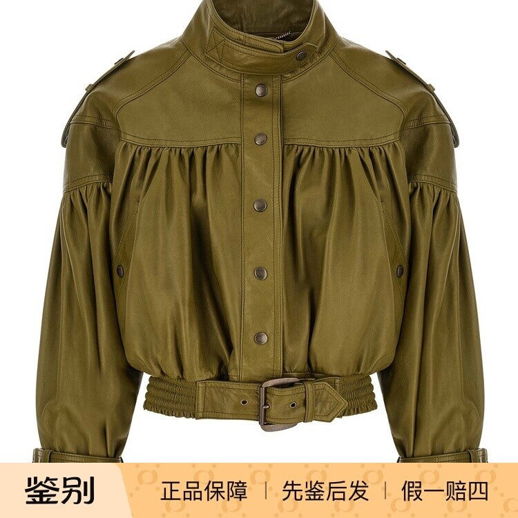 Chloe Women's Leather Jacket in Green