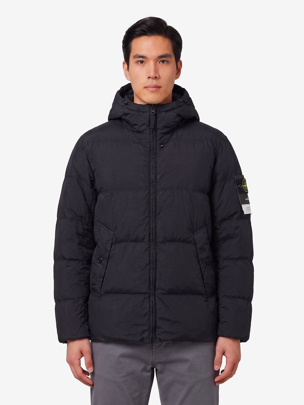 Stone Island Men's Hooded Crinkle Down Jacket in Black