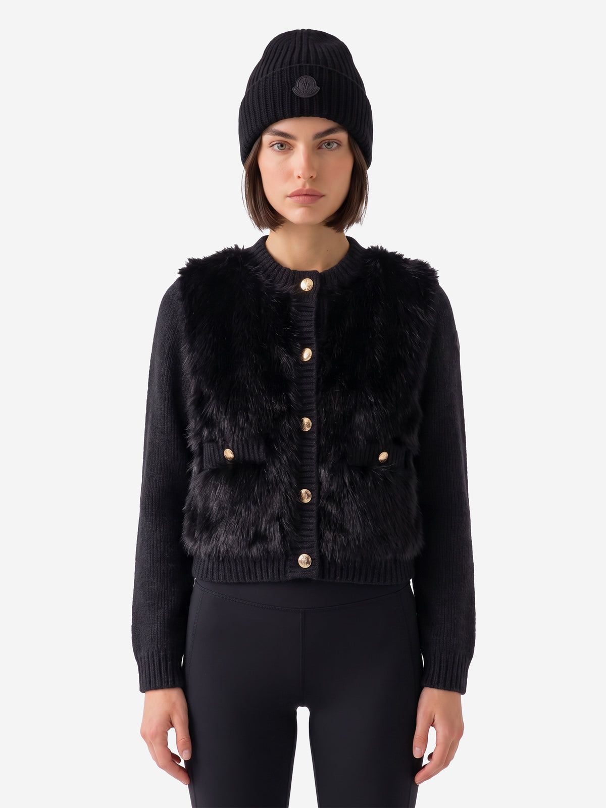 Moncler Women's Wool and Alpaca Blend Cardigan in Black