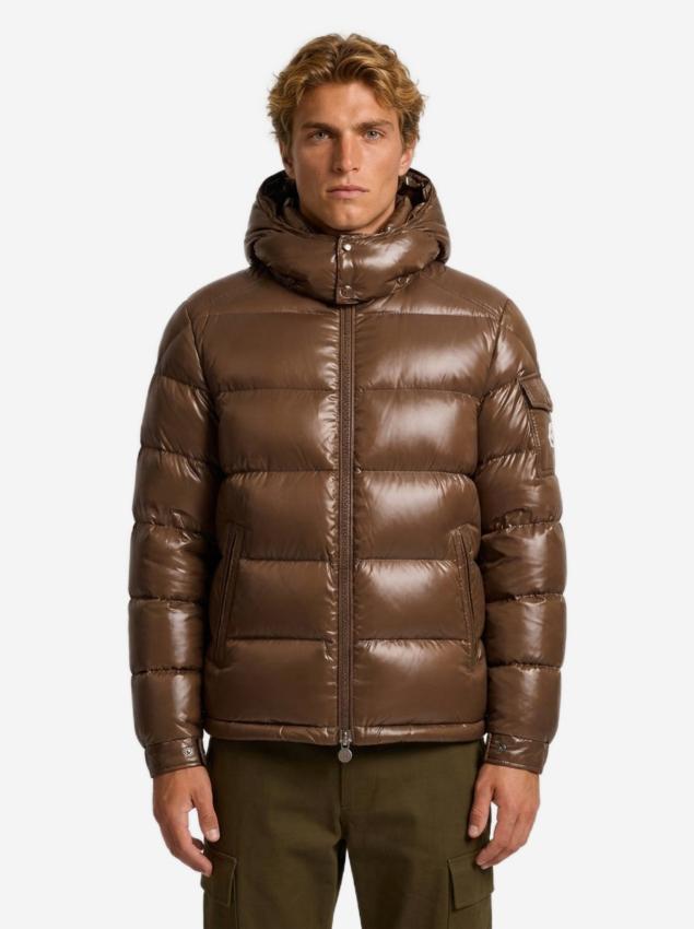 Moncler Men's Short Maya Down Jacket in Brown