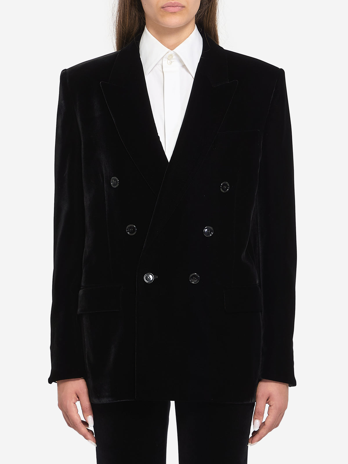 Saint Laurent Women's Cassandre Jacket in Velvet in Black