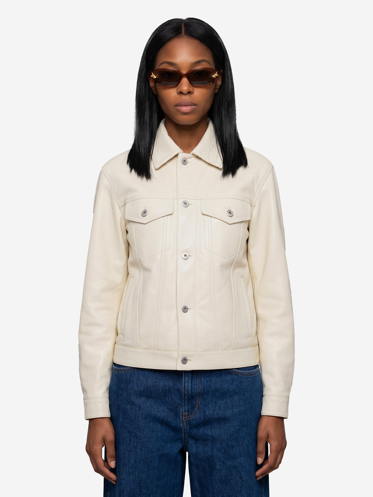 Bottega Veneta Women's Intrecciato Leather Jacket in White