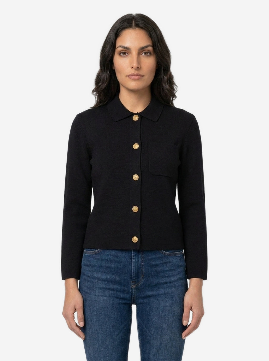 Saint Laurent Women's Polo Cardigan in Wool in Black