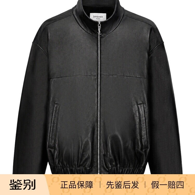 Saint Laurent Men's YSL Leather Jacket in Black