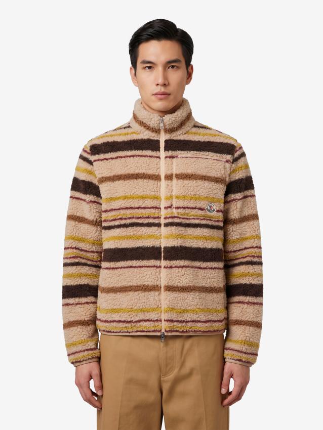 Moncler Men's Teddy-effect Zip Cardigan in Brown