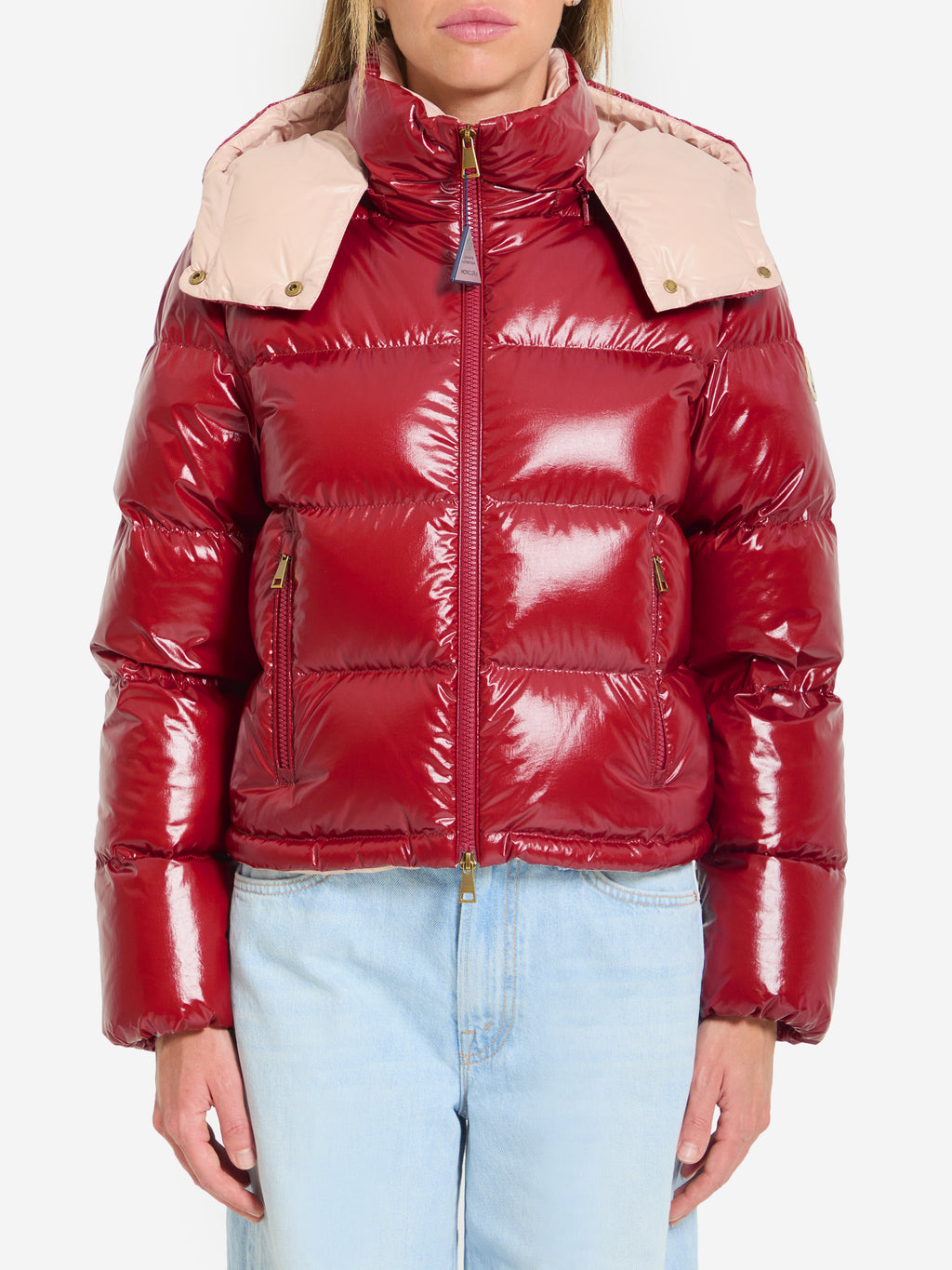 Moncler Women's Niveole Short Puffer Jacket in Red