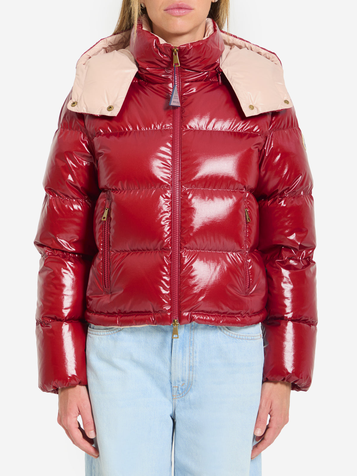 Moncler Women's Niveole Short Puffer Jacket in Red