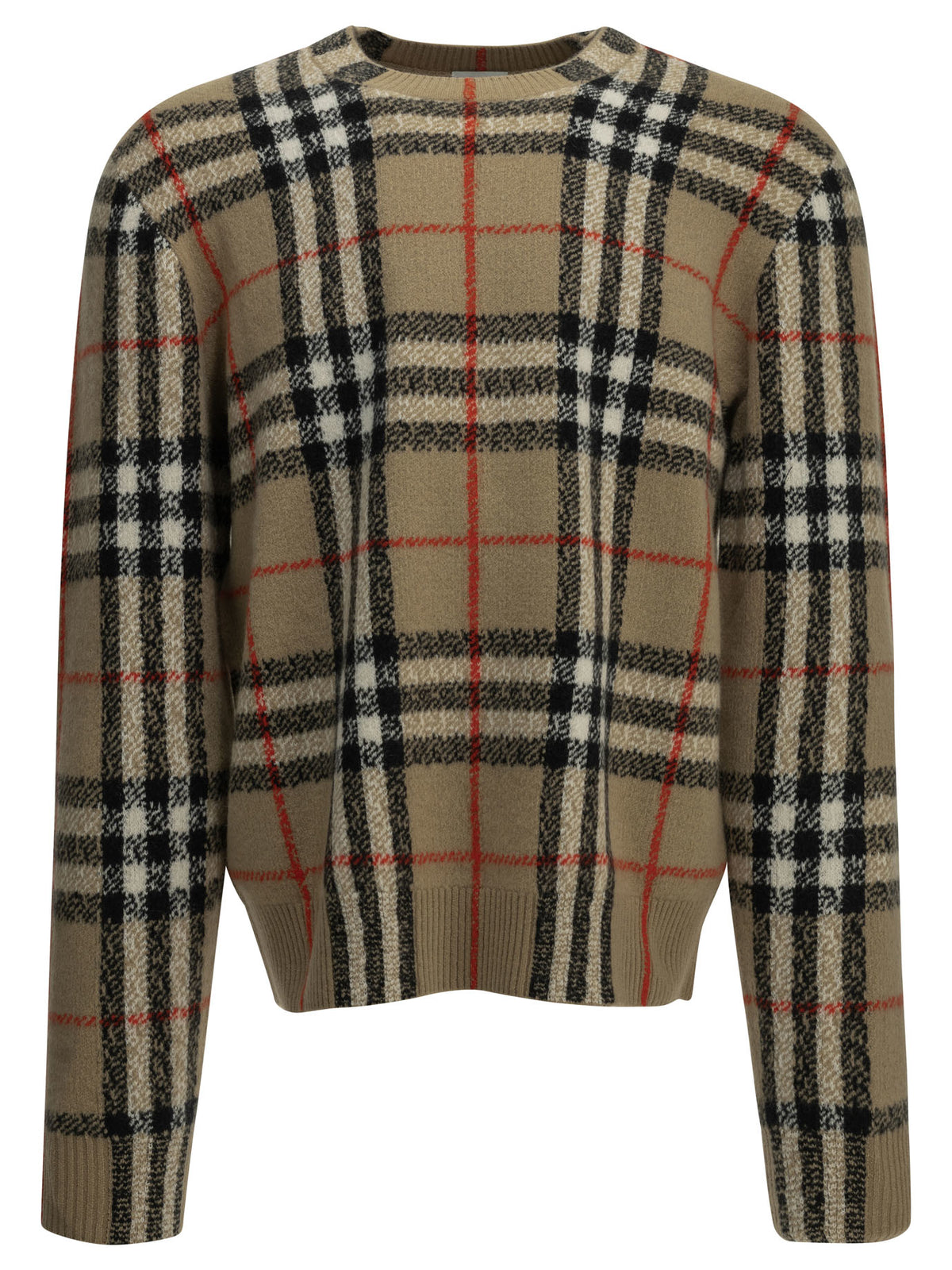 Burberry Men's Check Crew-Neck Sweater in Beige