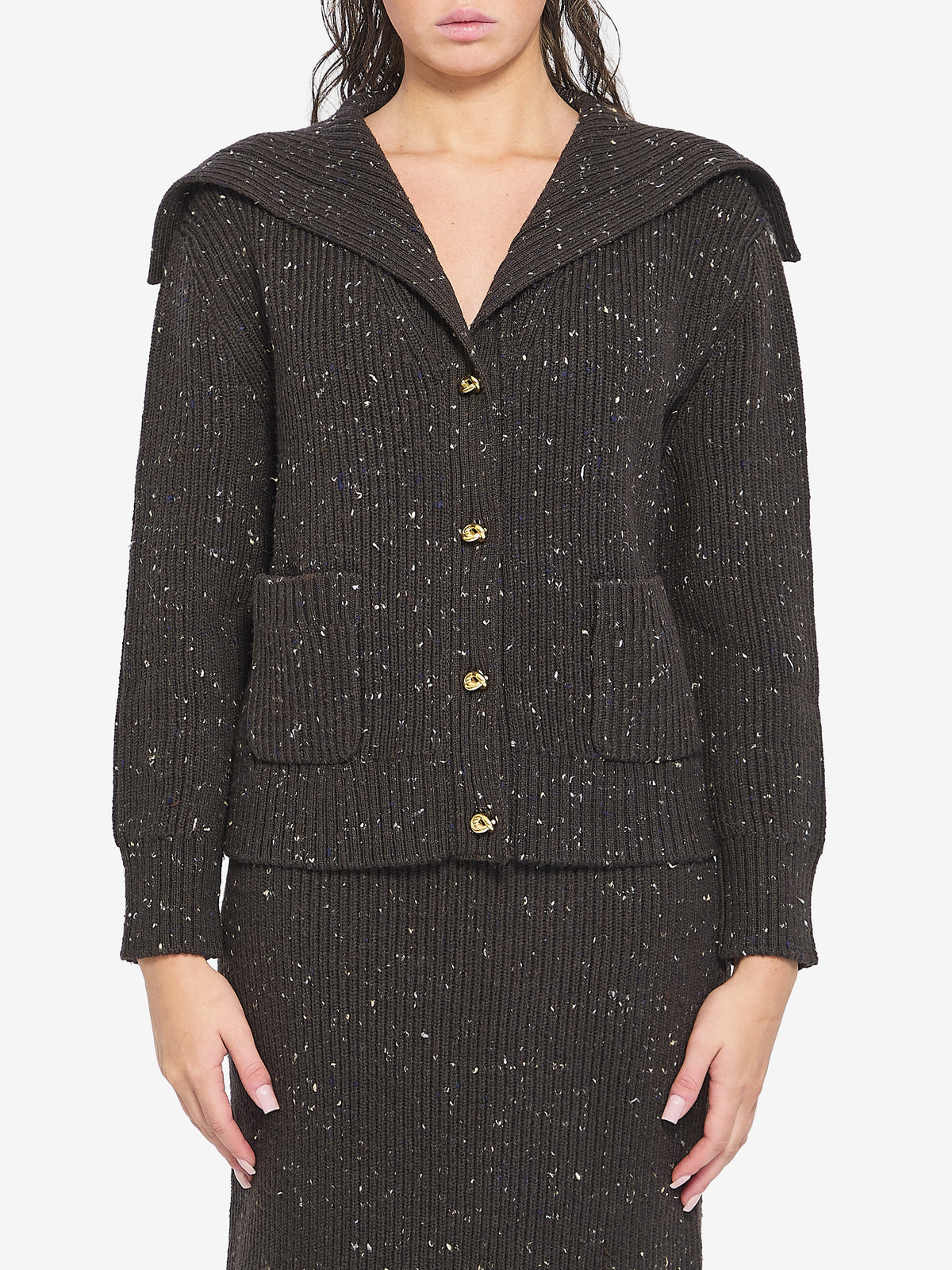 Bottega Veneta Women's English Rib Wool Cardigan in Brown