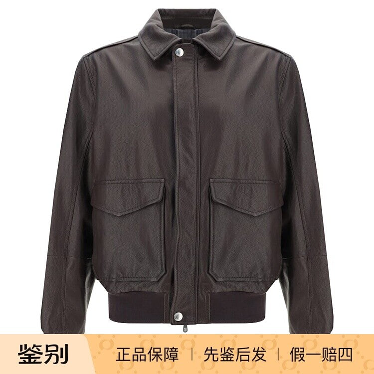 Brunello Cucinelli Men's Leather Jacket in Brown