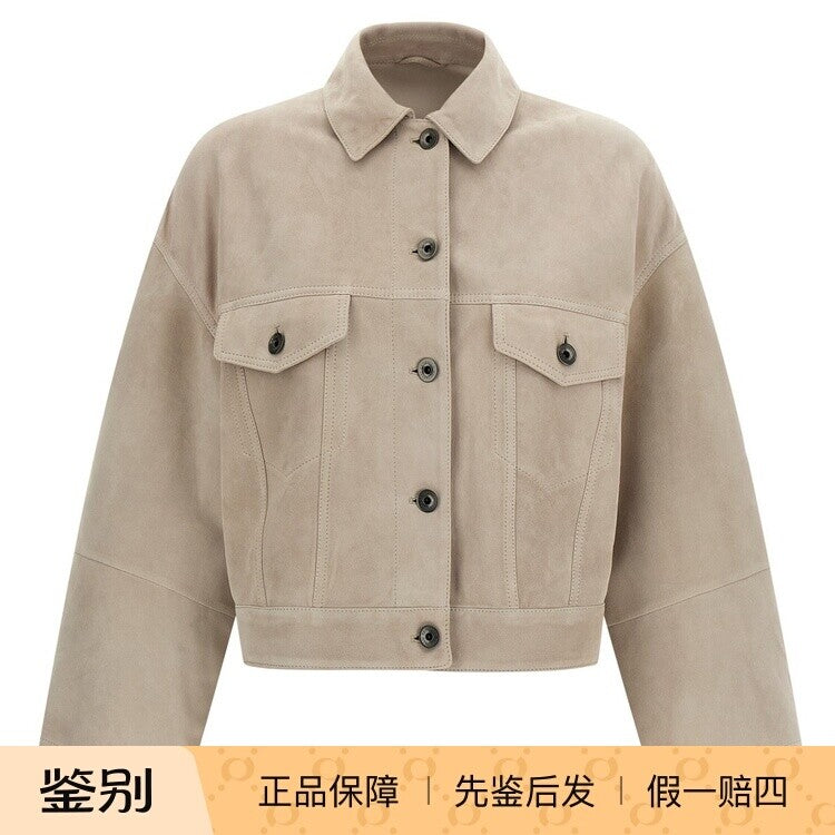 Brunello Cucinelli Women's Leather Jacket in Beige