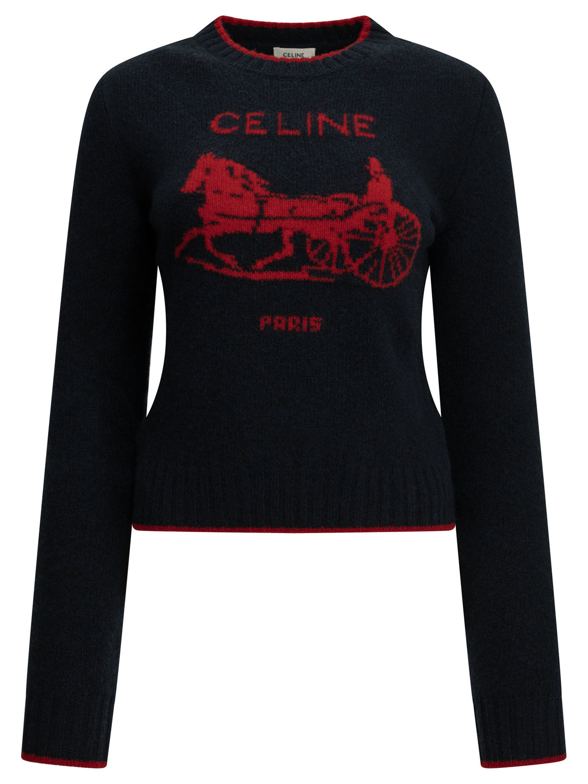Celine Women's Caleche Intarsia Wool Sweater in Blue