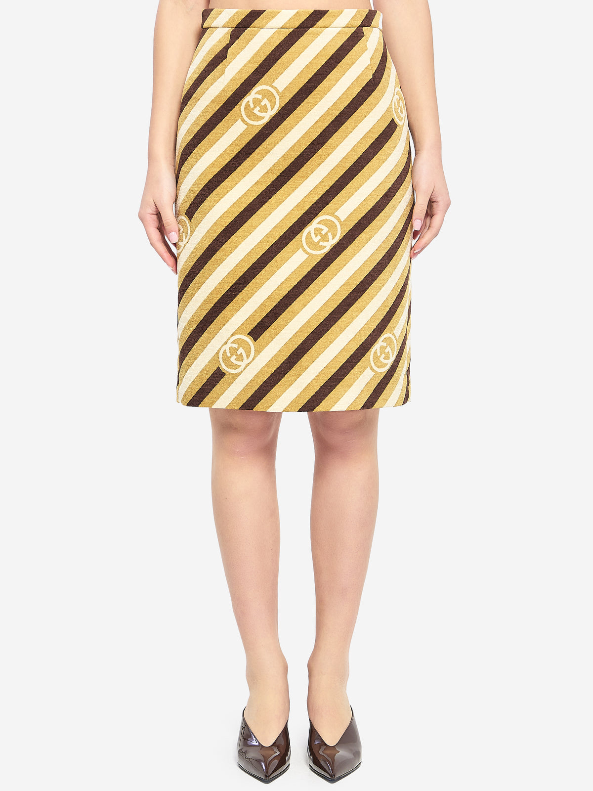 Gucci Women's Diagonal GG Longuette Skirt in Brown