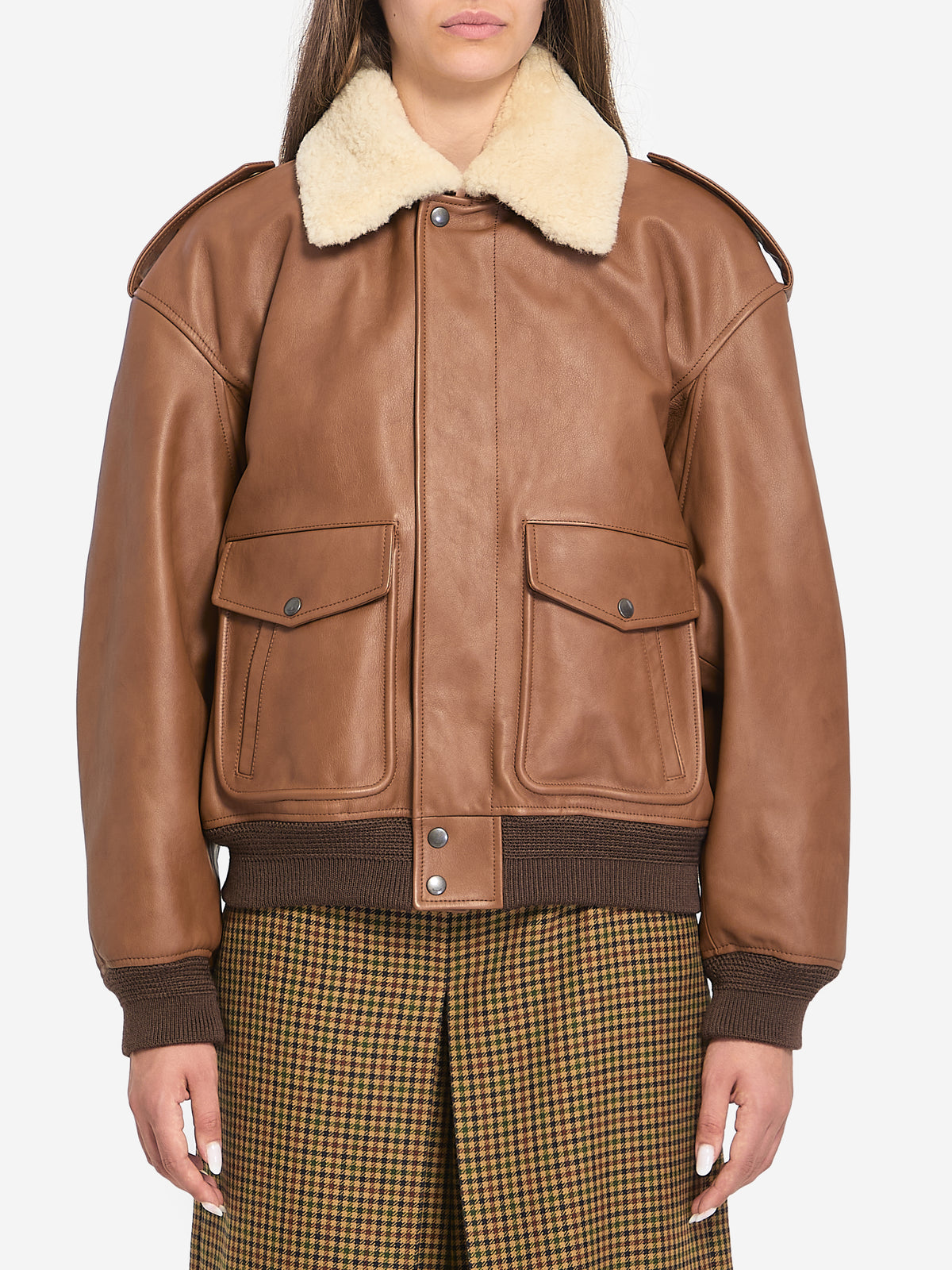 Saint Laurent Women's Bomber Jacket in Hammered in Brown