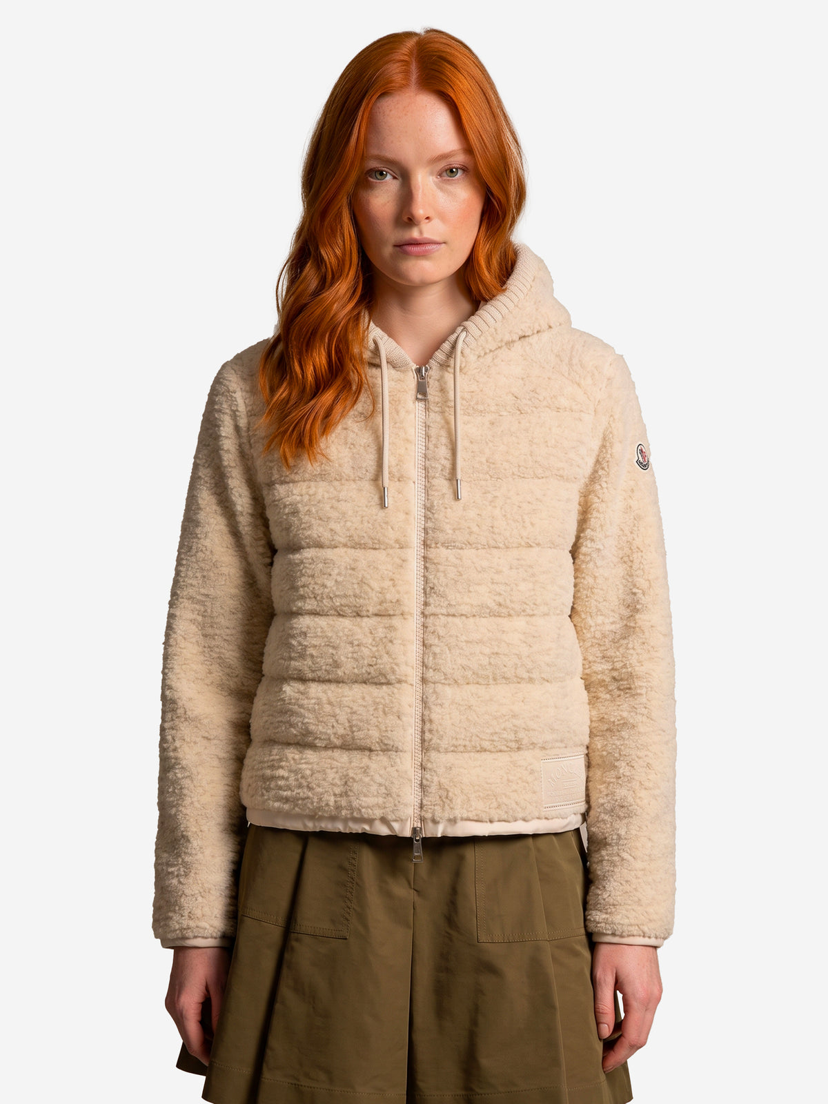 Moncler Women's Quilted Teddy-effect Sweatshirt in Beige