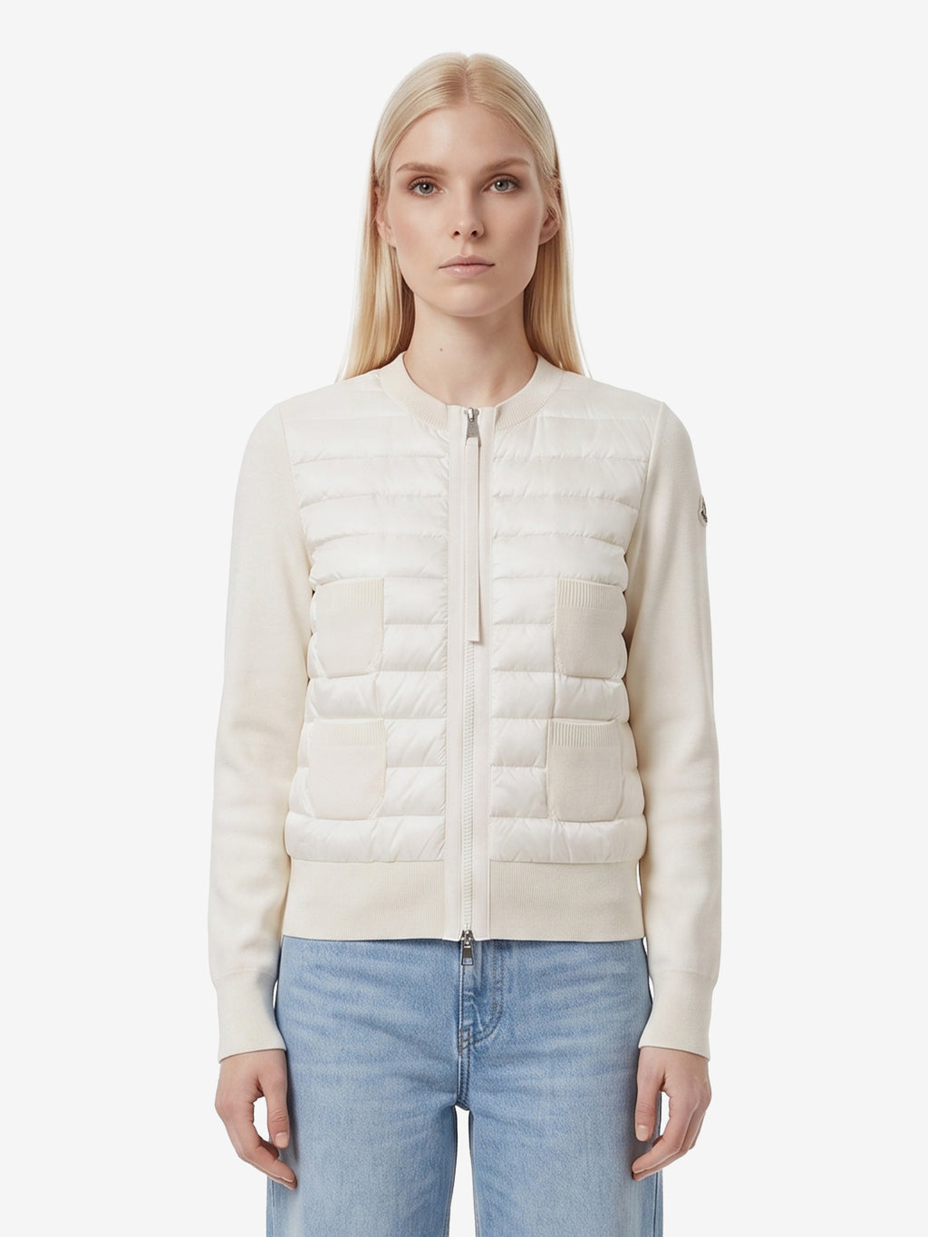 Moncler Women's Padded Wool Zip Cardigan in White