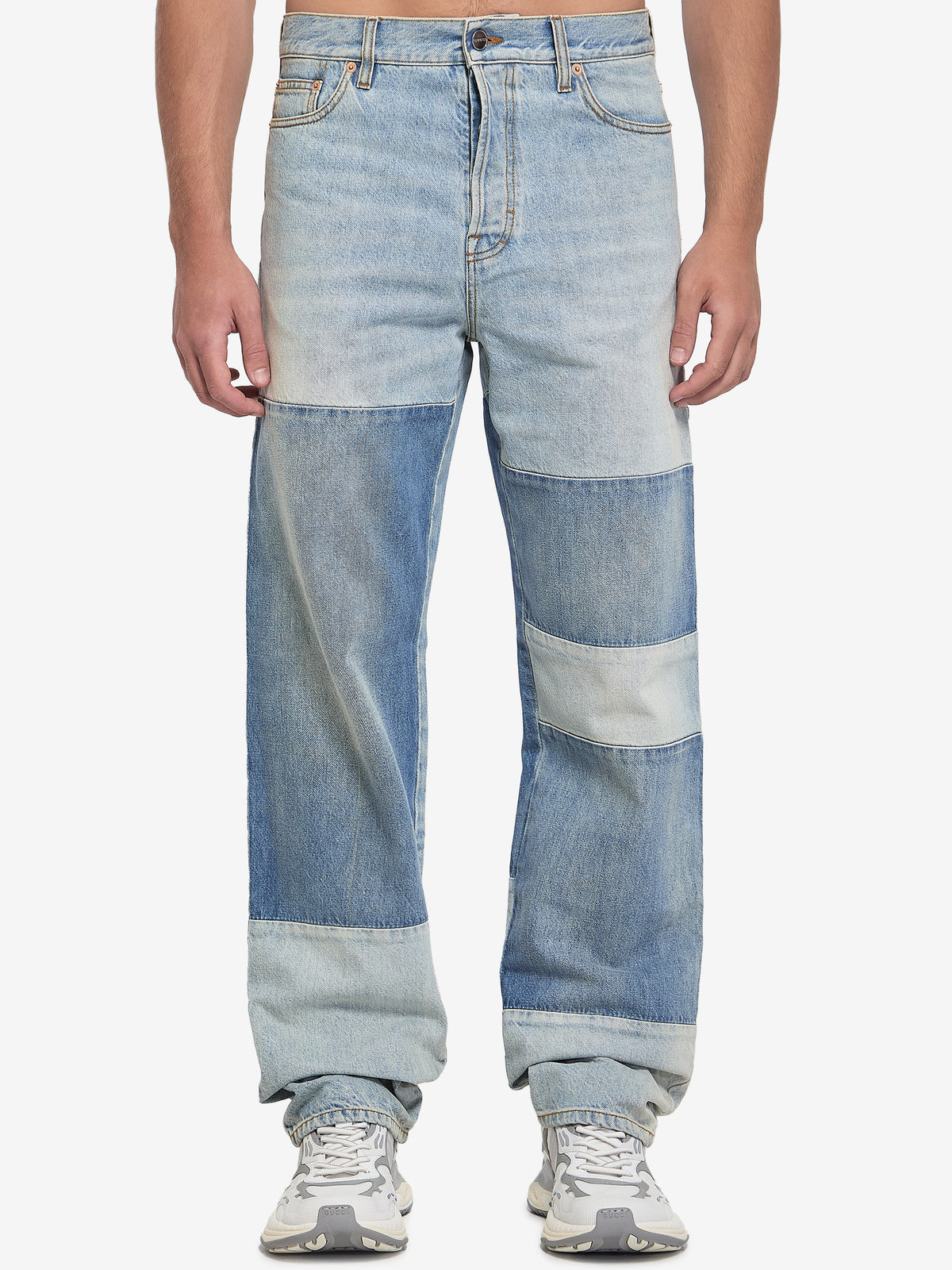 Gucci Men's Patchwork Denim Jeans in Light blue