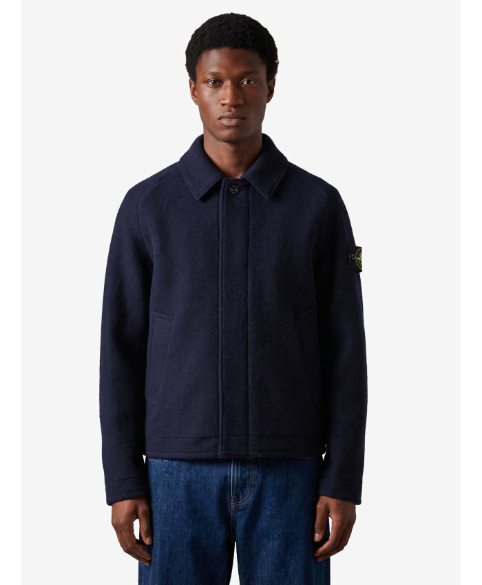 Stone Island Men's Felted RWS Wool Cardigan in Blue