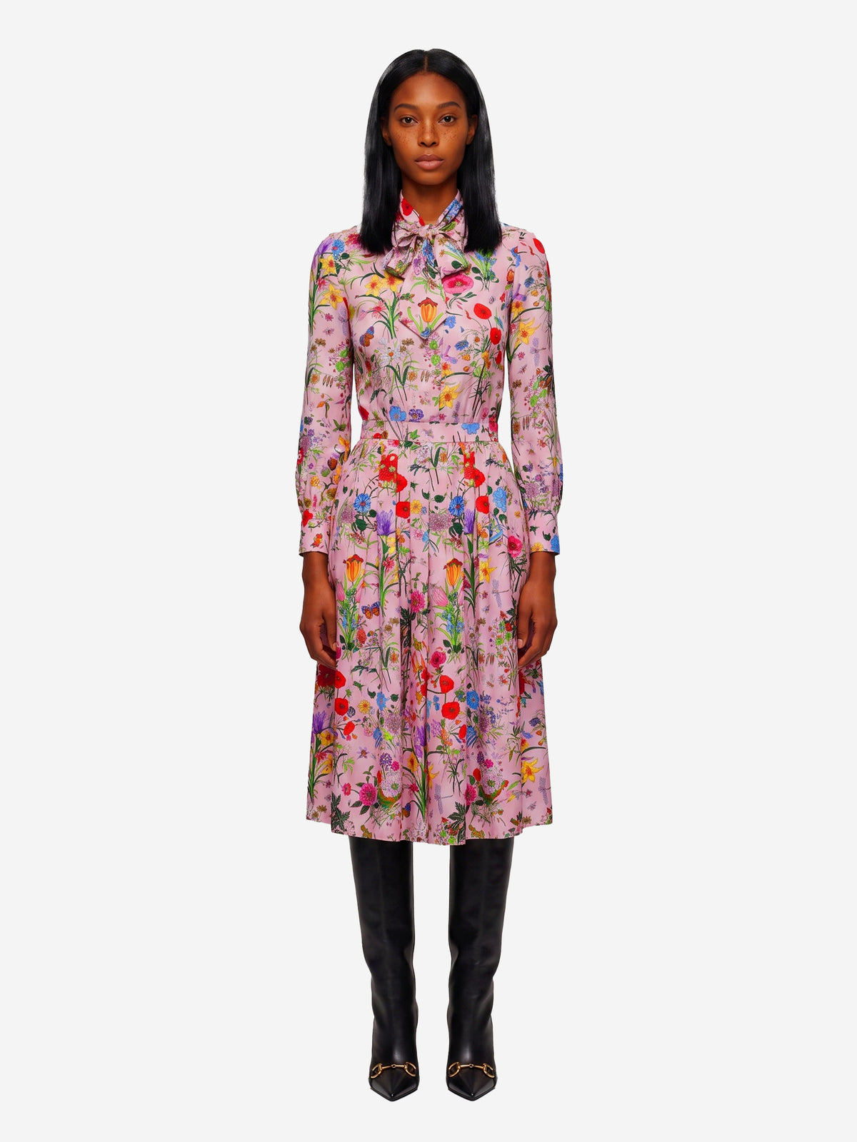 Gucci Women's Flora Print Midi Chemise Dress in Pink