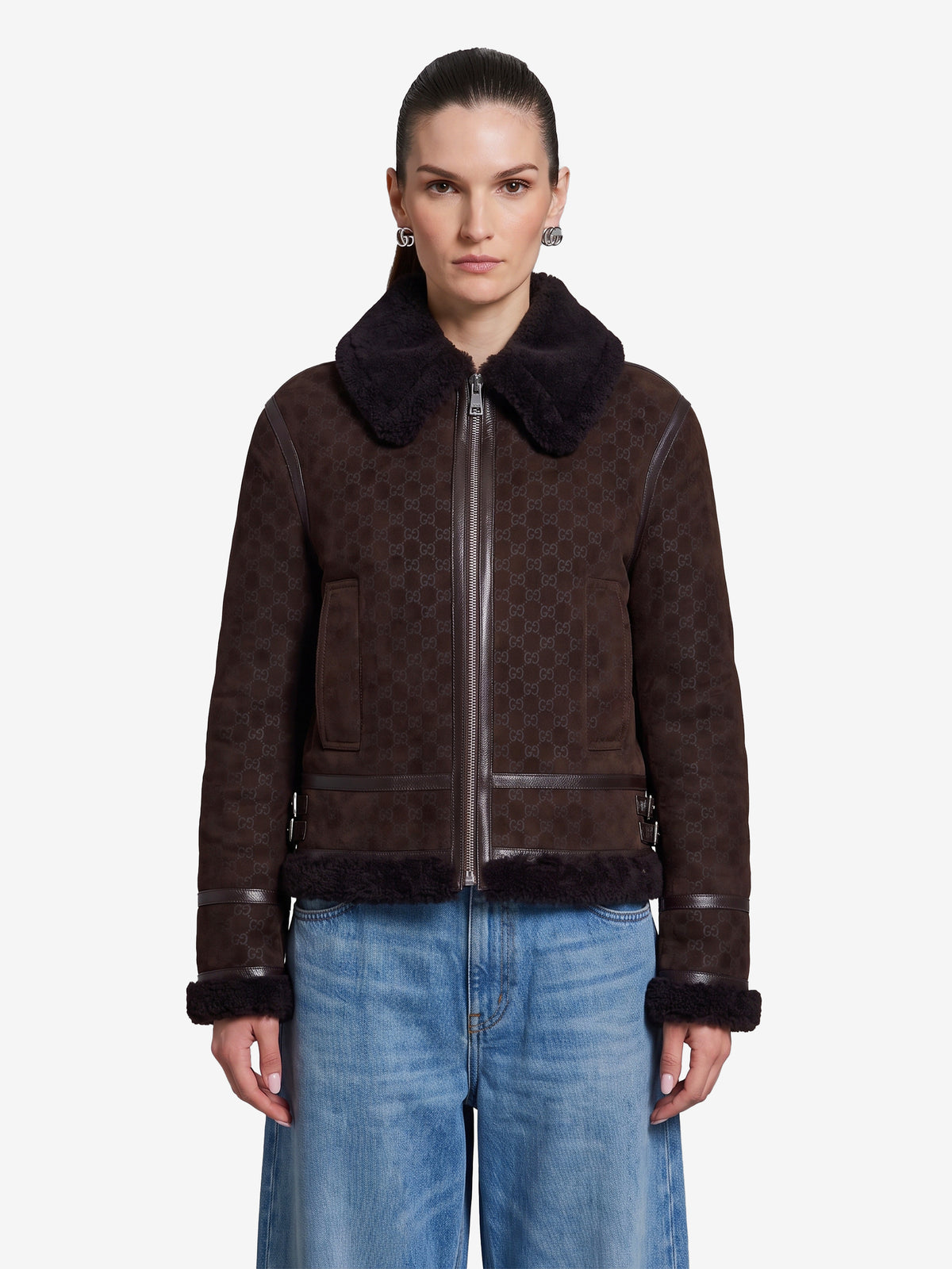 Gucci Women's Suede Leather and Shearling Jacket in Brown