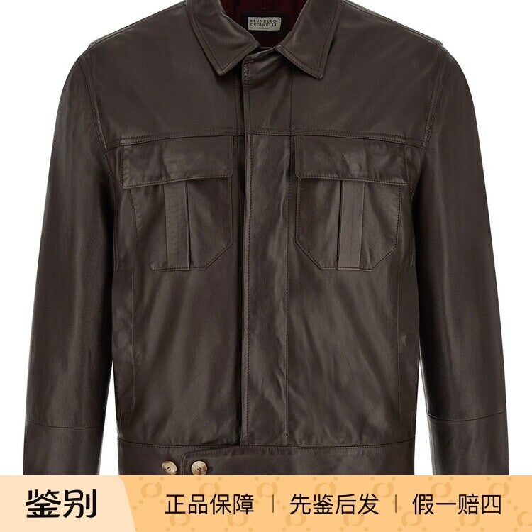 Brunello Cucinelli Men's Leather Jacket in Brown