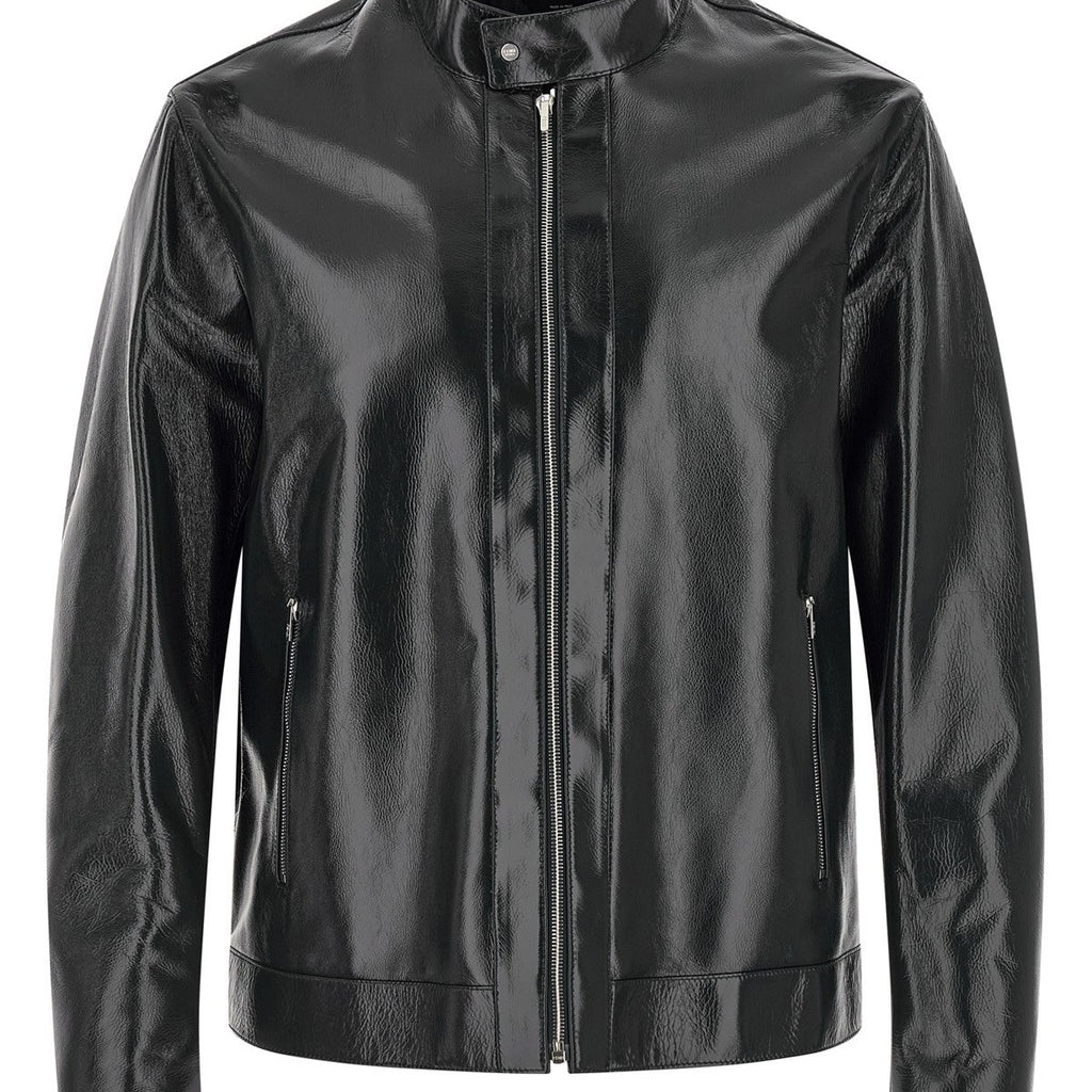 Fendi Men's Logo Leather Jacket in Blue