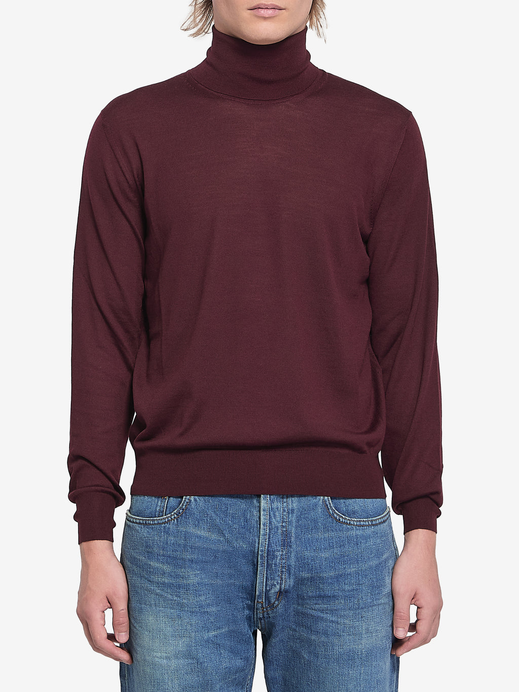 Saint Laurent Men's Wool Turtleneck Sweater in Bordeaux