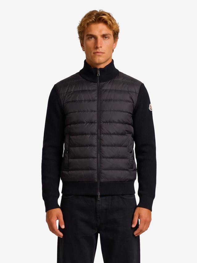 Moncler Men's Black Padded Tricot Cardigan in Black