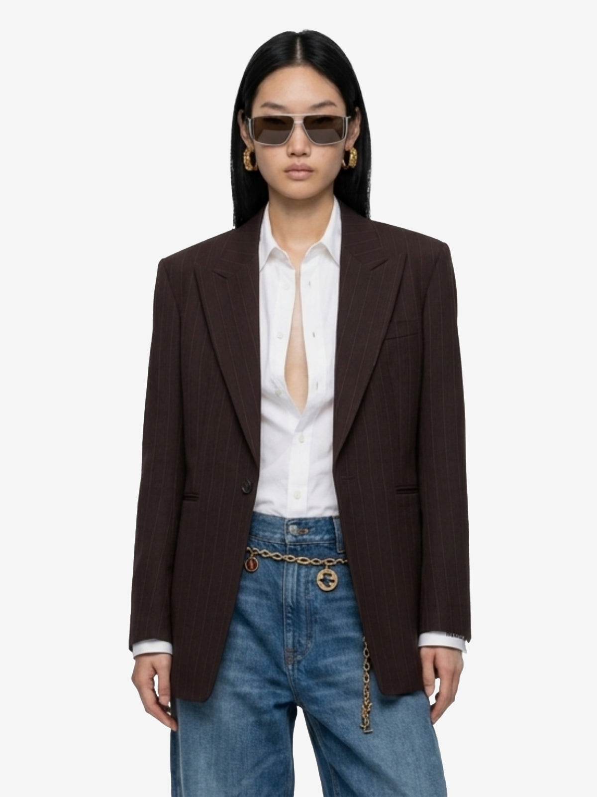 Saint Laurent Women's Single-breasted Jacket in Brown