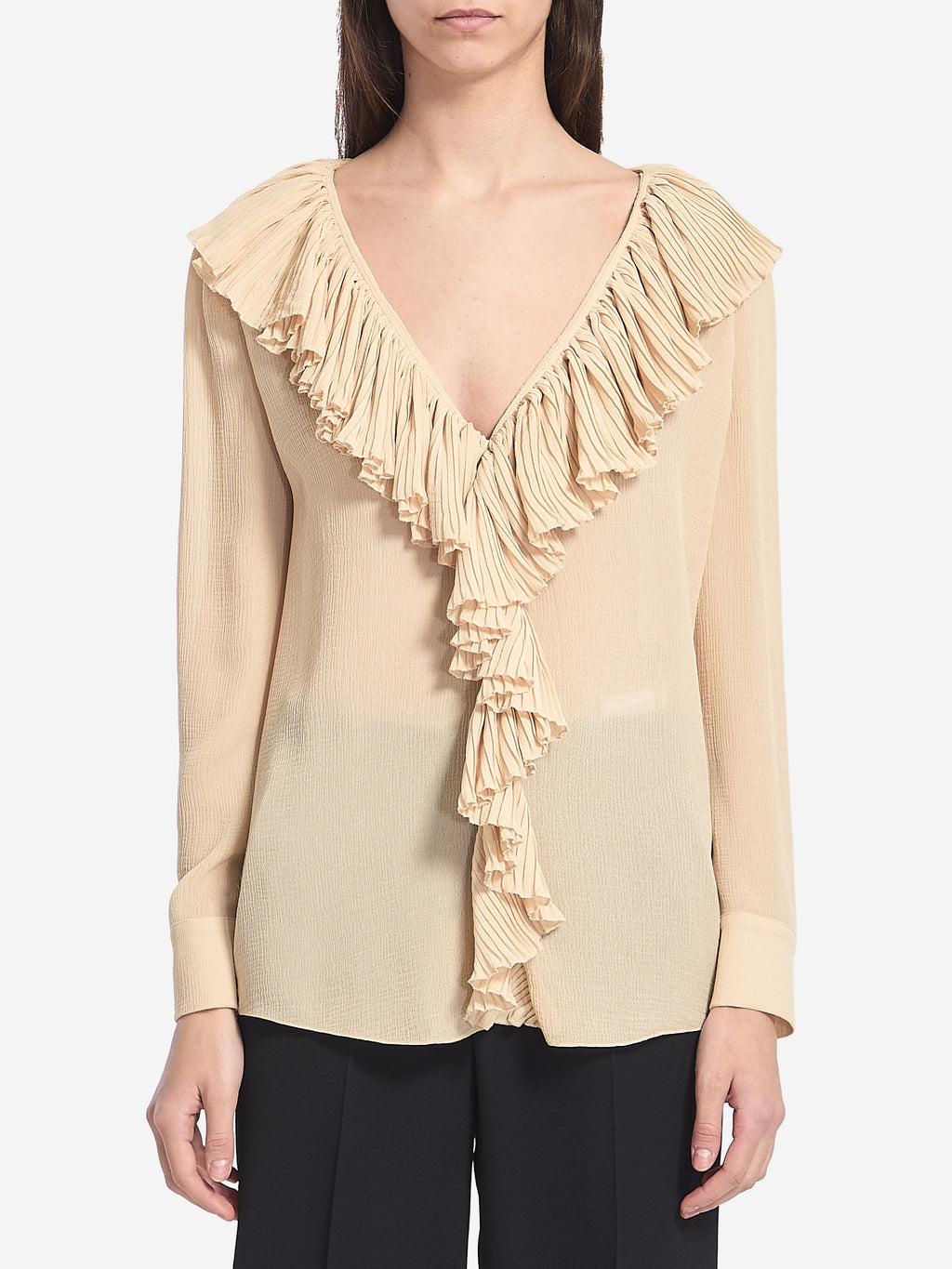 Saint Laurent Women's Ruffled Blouse in Beige