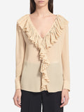 Saint Laurent Women's Ruffled Blouse in Beige