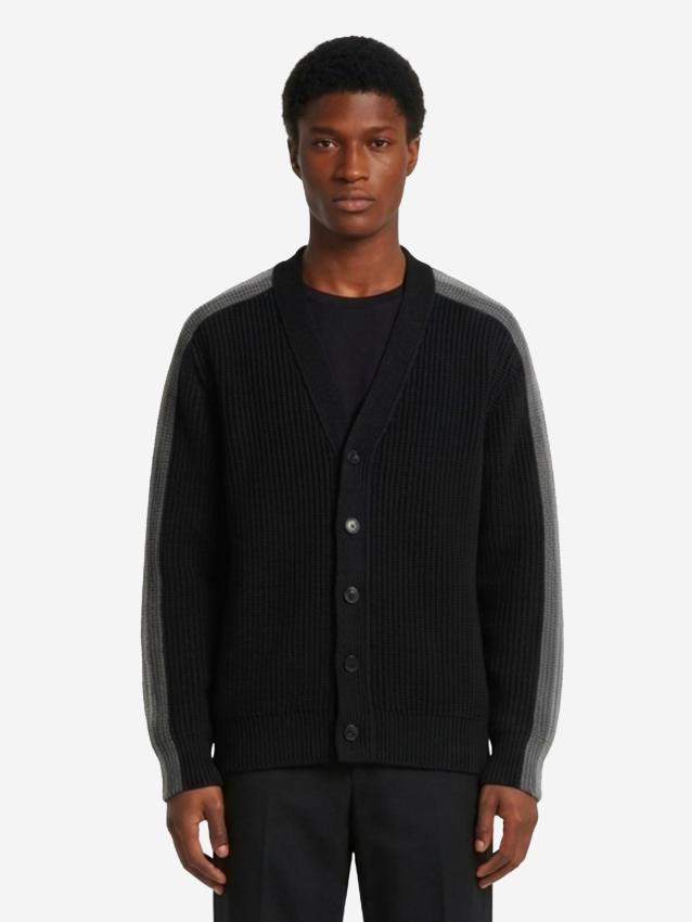 Gucci Men's Ribbed Wool Cardigan with Web in Black