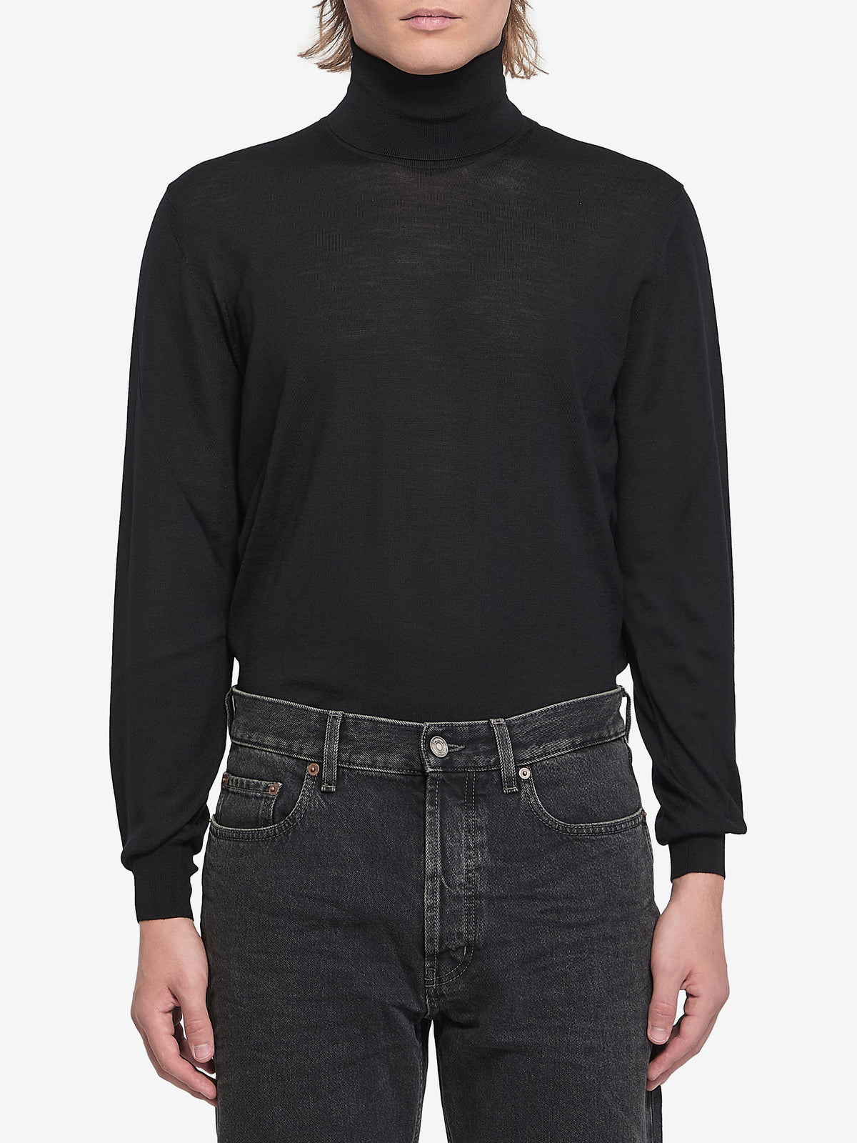 Saint Laurent Men's Wool Turtleneck Sweater in Black