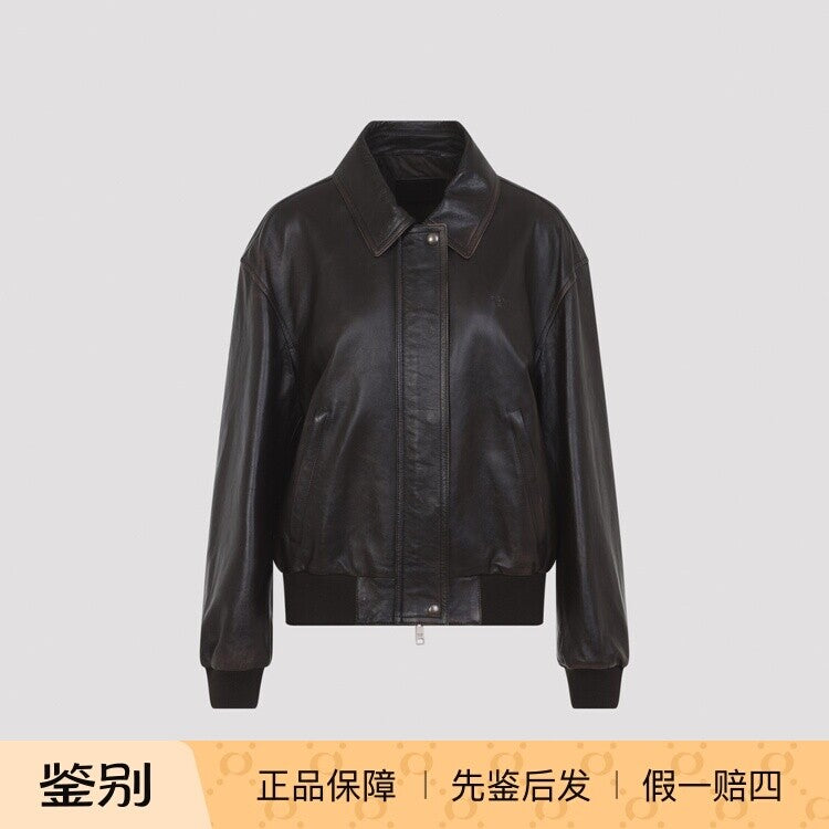 Prada Women's Leather Jacket in Brown